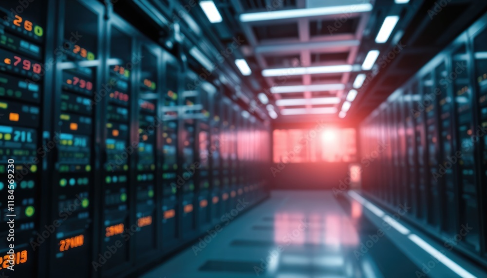 Fototapeta premium Server room: rows of data storage units in modern data center