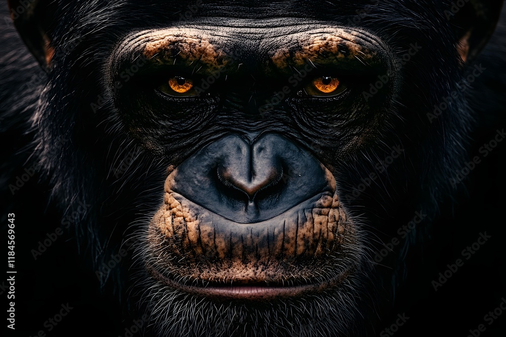 Chimpanzee's Intense Gaze, Powerful Primate, Wild Animal Portrait, Dark Background, Close-up, Majestic Creature, Animal Kingdom, Nature Photography, Wildlife, Powerful Eyes, Forest Chimpanzee's Intense Gaze, Powerful Primate, Wild Animal Portrait, Dark Background, Close-up, Majestic Creature, Animal Kingdom, Nature Photography, Wildlife, Powerful Eyes, Forest
