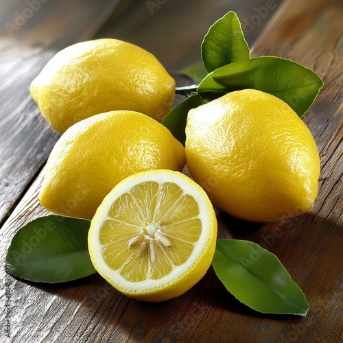 Fresh Lemons on Wooden Table photo