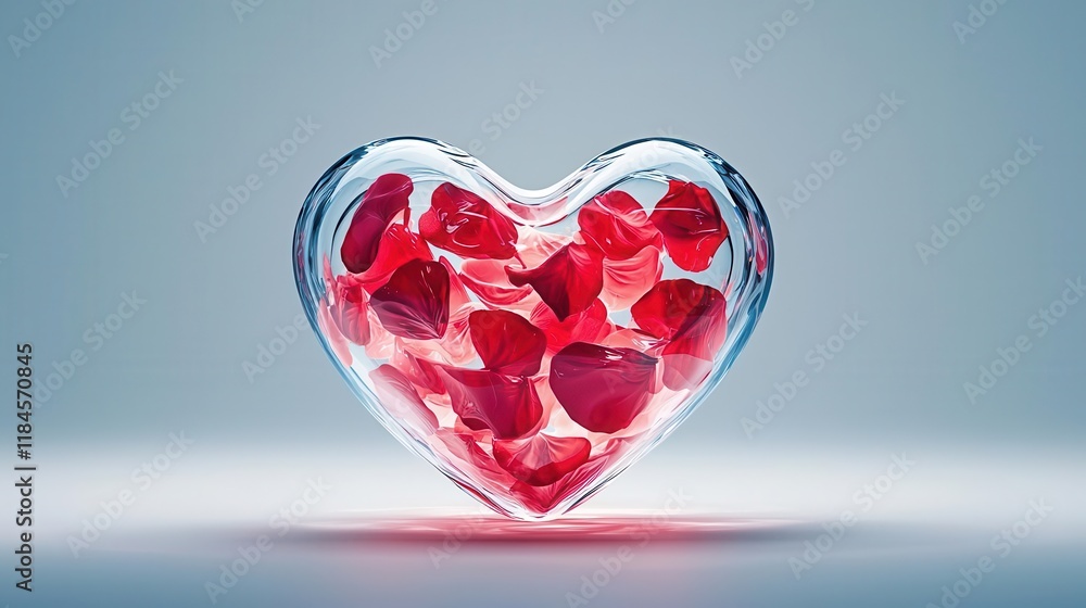 A heartshaped acrylic sculpture with embedded rose petals, illuminated with soft Valentine lighting A heartshaped acrylic sculpture with embedded rose petals, illuminated with soft Valentine lighting
