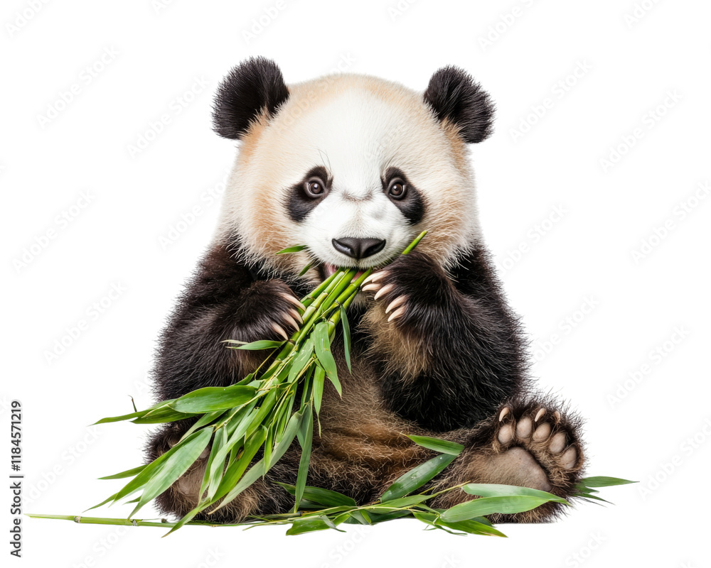 panda eating bamboo, isolated on transparency background, showcases its playful nature and love for this green treat. This adorable scene captures essence of wildlife panda eating bamboo, isolated on transparency background, showcases its playful nature and love for this green treat. This adorable scene captures essence of wildlife