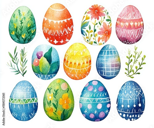 Colorful Watercolor Easter Eggs Collection photo