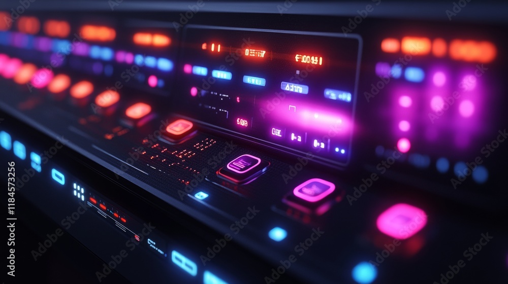 Fototapeta premium Futuristic Neon Synth Interface: A Close-Up View