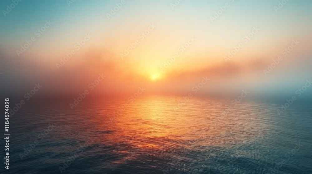 Fototapeta premium Calm ocean sunrise with fog.