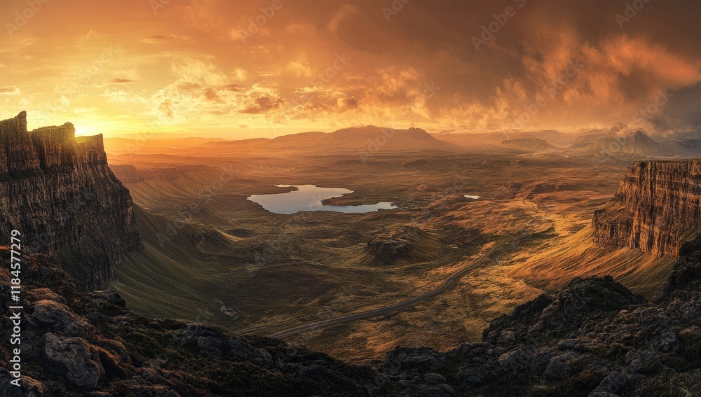 A beautiful landscape with a lake and mountains in the background A beautiful landscape with a lake and mountains in the background