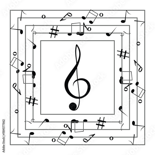 Melody music wave with staff, treble and notes. Music notes vector. 