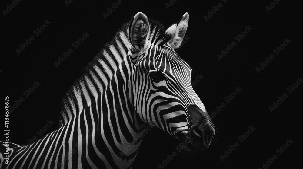 Zebra close-up on black background. Zebra close-up on black background.