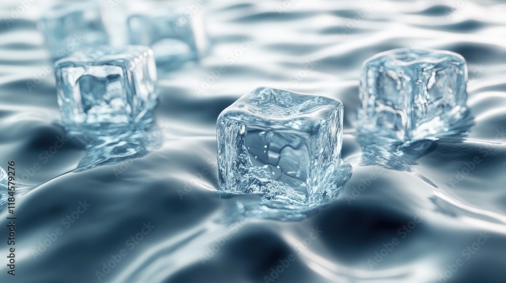 Ice Cubes Floating on Rippling Water Ice Cubes Floating on Rippling Water