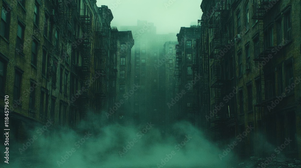 Mysterious and atmospheric city street shrouded in thick fog Mysterious and atmospheric city street shrouded in thick fog