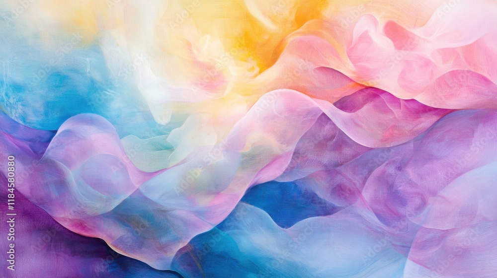 Fototapeta premium Whimsical Ethereal Abstract Digital Background with Vibrant Fluid Smoke and Swirling Color Gradient