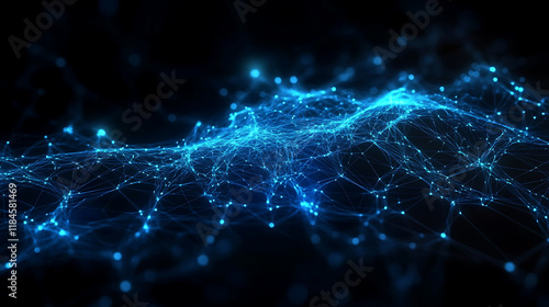 Artificial intelligence network. Abstract image of a digital network illuminated by blue light