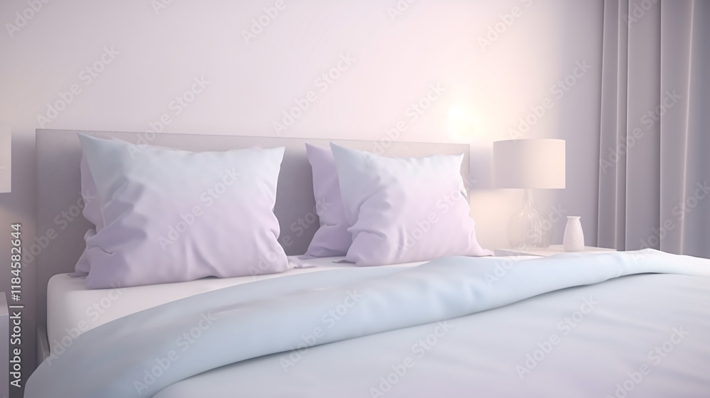 Cozy Bedroom with Plush Bedding and Pastel Lighting in Minimal Design Cozy Bedroom with Plush Bedding and Pastel Lighting in Minimal Design