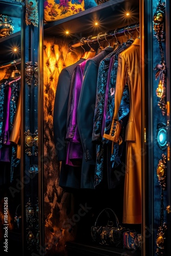 A stylish wardrobe filled with elegant outfits and vibrant colors.