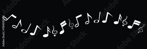 Music notes vector. Wavy piano keys and music notes.