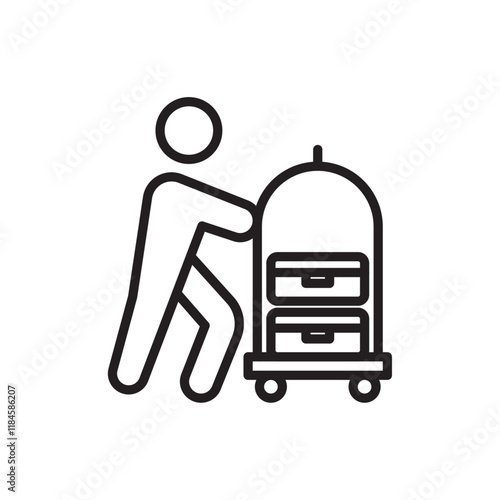 Bellboy with luggage cart icon Simple thin outline