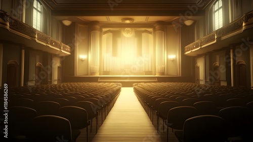 Empty Concert Hall With Organ And Seats