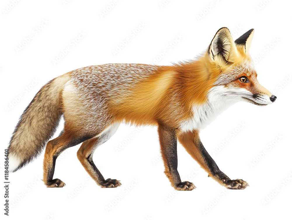 Obraz premium furry red fox walking isolated on transparent background