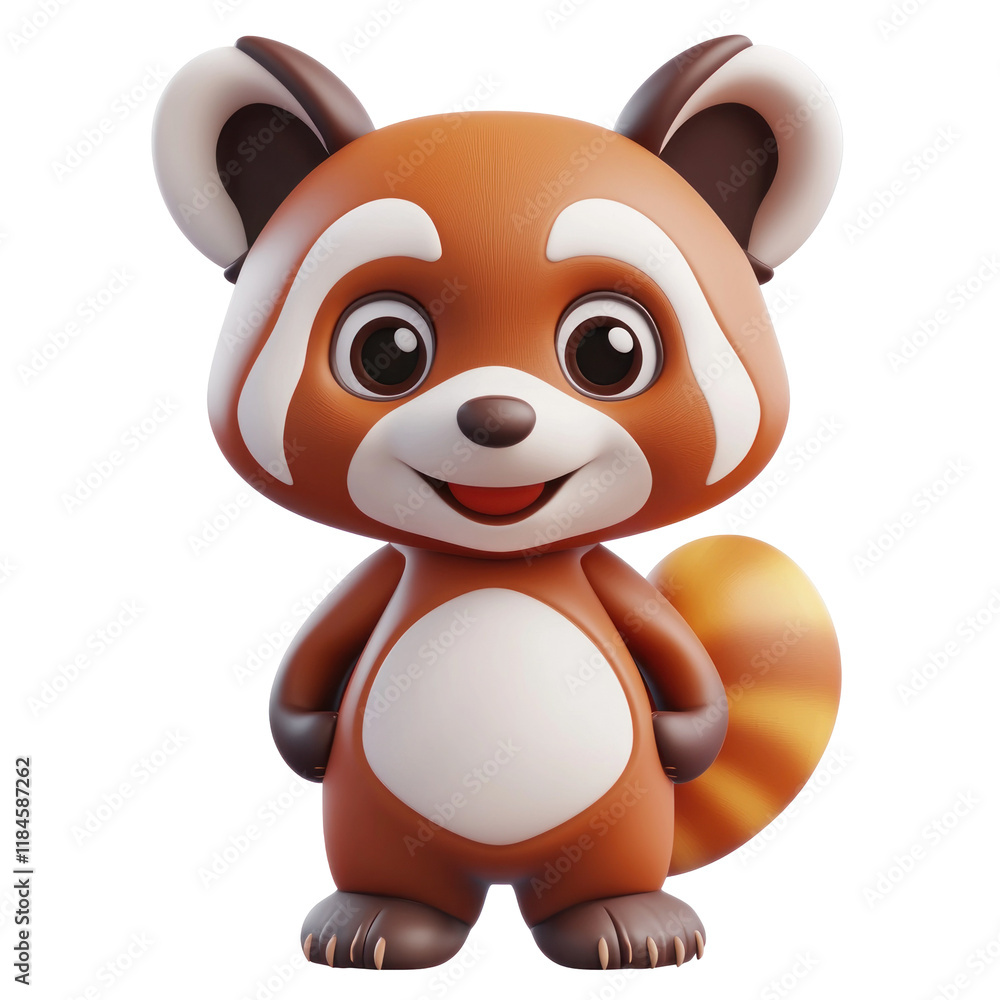 Fototapeta premium Cute 3D Cartoon Red Panda Character Smiling on a transparent background
