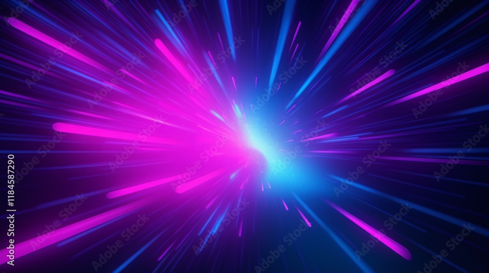 An abstract neon burst with radiant streaks of pink, blue, and purple shooting across a dark background An abstract neon burst with radiant streaks of pink, blue, and purple shooting across a dark background
