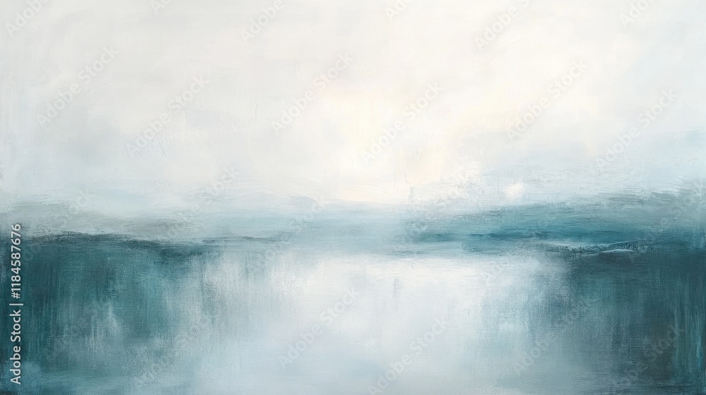 Serene blend of pale gray and teal mist gracefully diffusing into a tranquil white space Serene blend of pale gray and teal mist gracefully diffusing into a tranquil white space