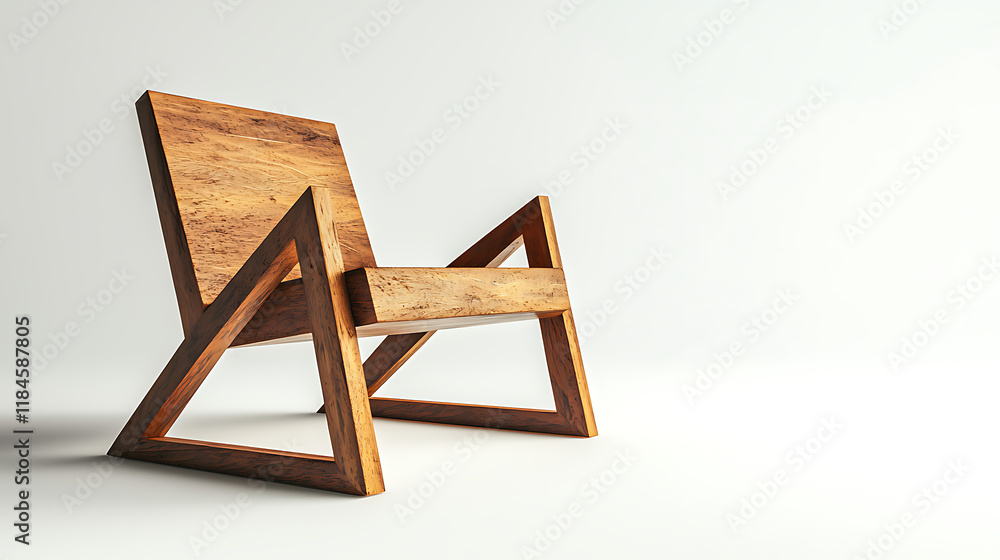 A wooden chair with a triangular design sits on a white background A wooden chair with a triangular design sits on a white background