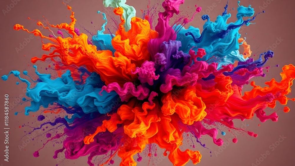 Obraz premium Multicolor powder explosion on White background. Colored cloud. Colorful dust explode.