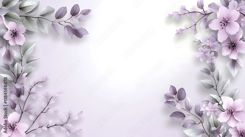 Delicate Lavender Flowers and Leaves Frame a Blank Space Delicate Lavender Flowers and Leaves Frame a Blank Space