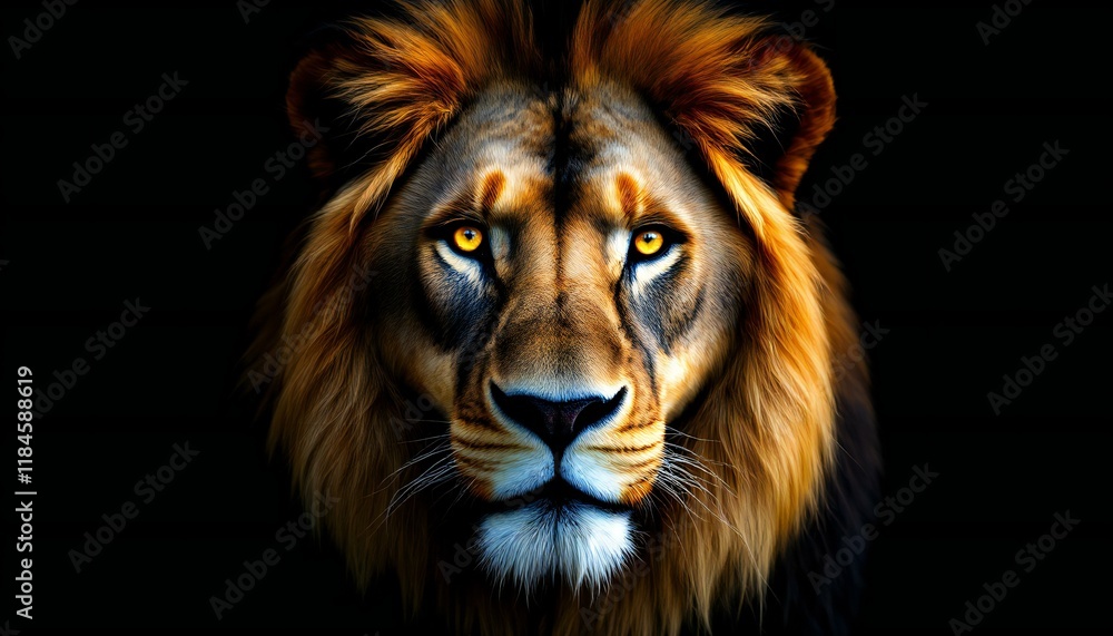 Naklejka premium Majestic Lion Portrait Against a Black Background