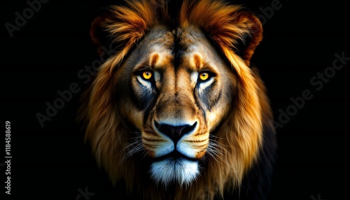 Majestic Lion Portrait Against a Black Background photo