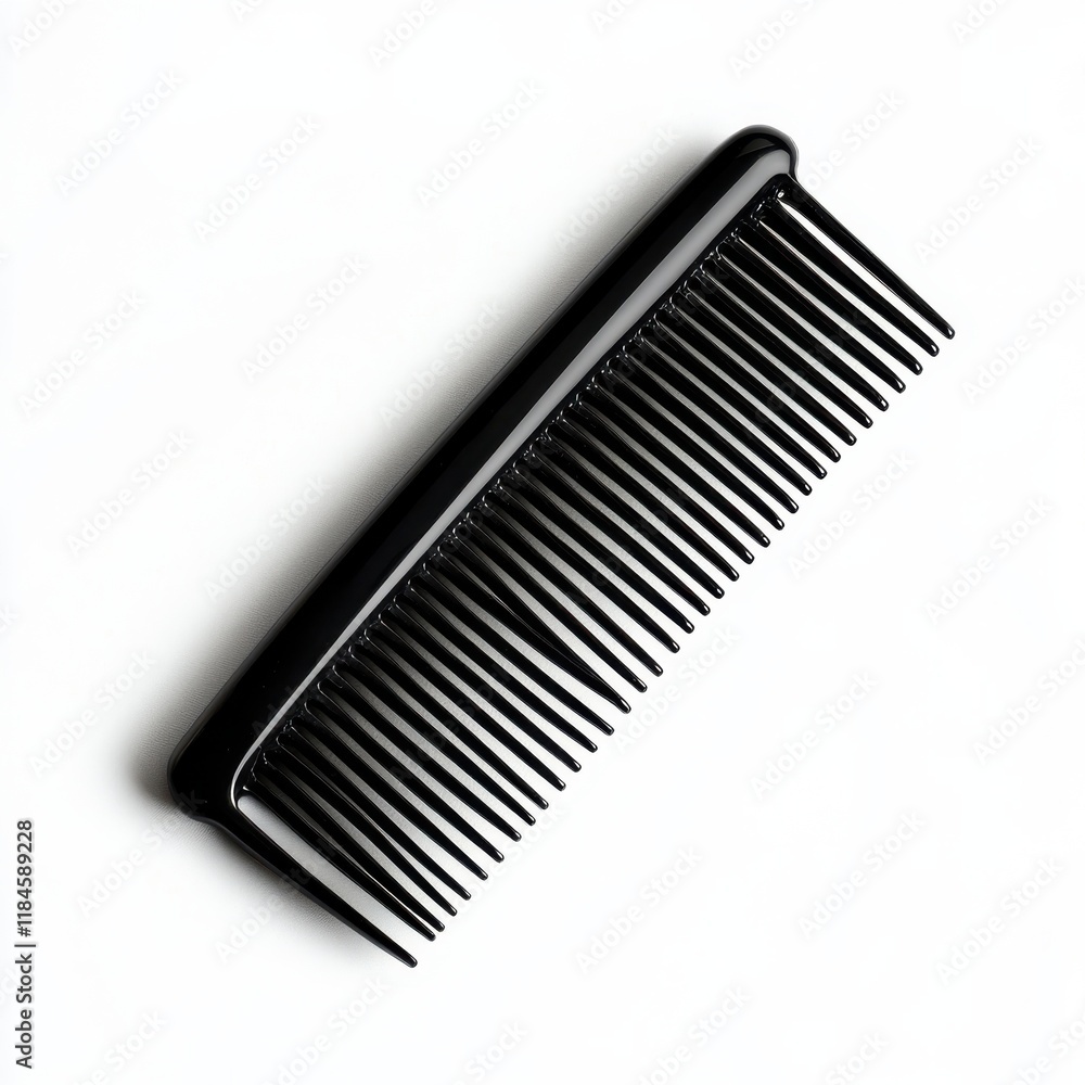 Plastic comb with fine teeth displayed on a clean white background showcasing its sleek design and functionality Plastic comb with fine teeth displayed on a clean white background showcasing its sleek design and functionality