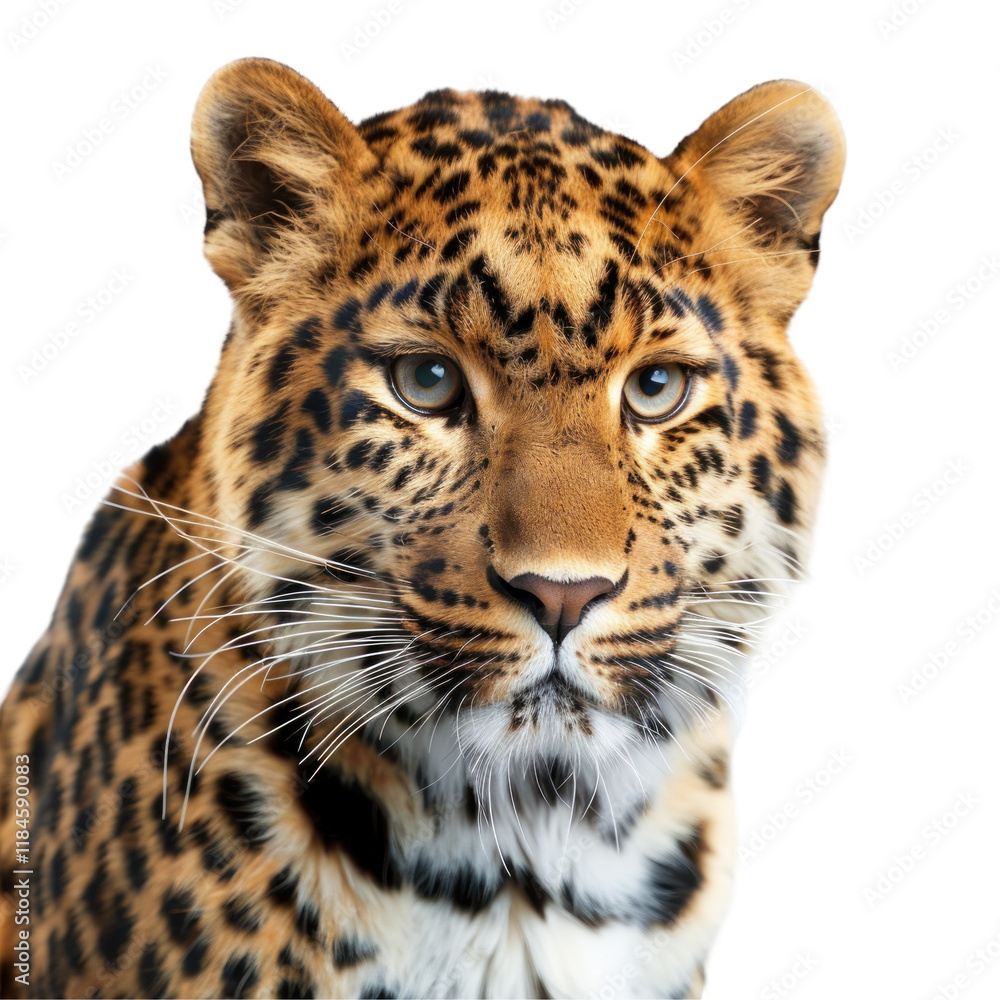 Detailed Close-Up of a Majestic Leopard on a Clean transparent background for Stock Photo Use Detailed Close-Up of a Majestic Leopard on a Clean transparent background for Stock Photo Use