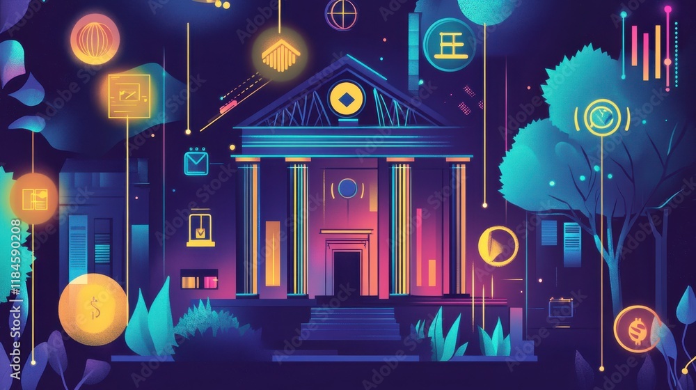 Obraz premium Polished depiction of a social project in progress highlighted by ethical investing and community support elements