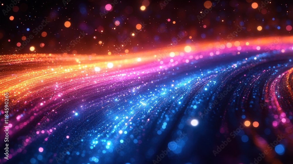 Obraz premium Fiber optic cables glowing with data transfer technology on dark background