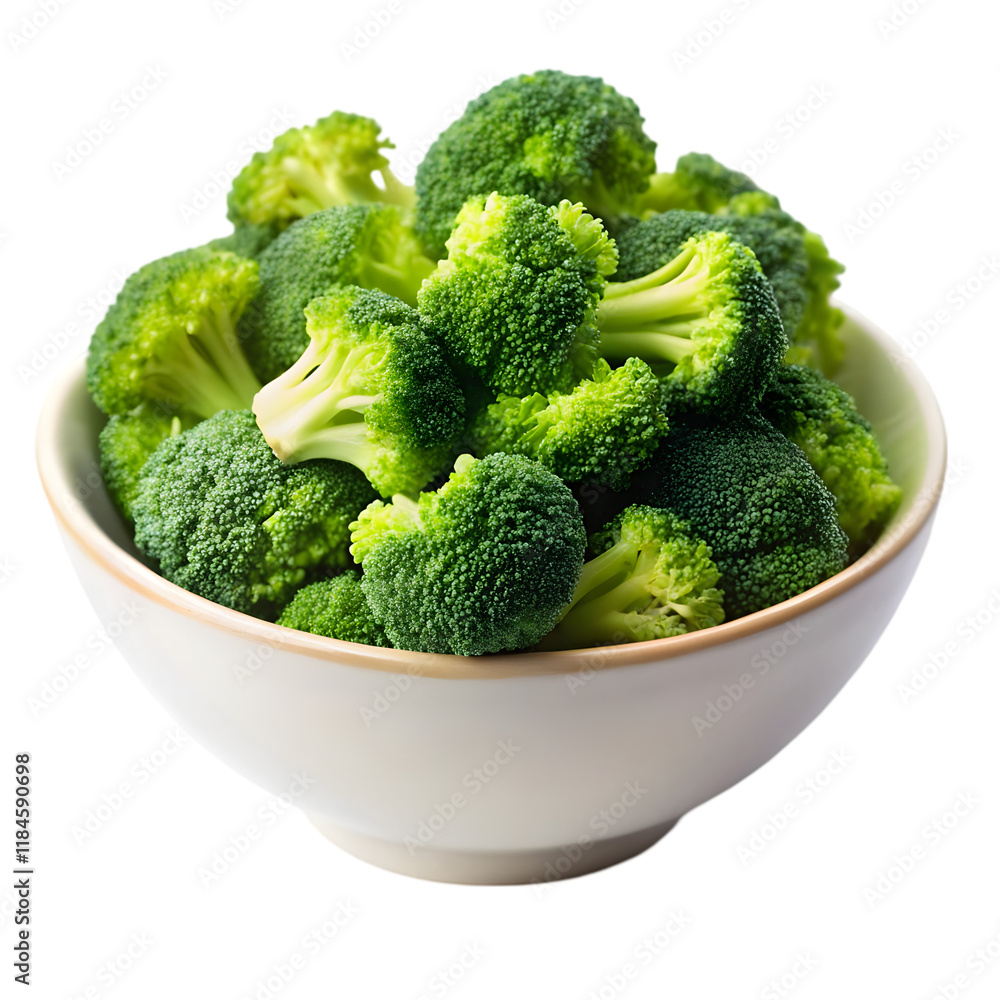 delicious bowl of broccoli florets on transparent background