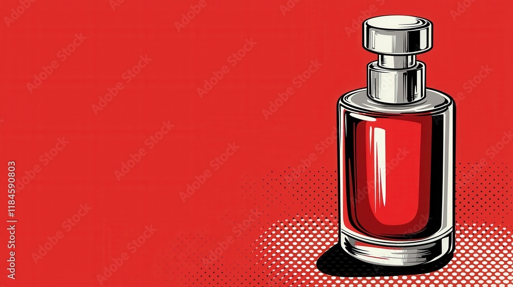 Red Perfume Bottle Pop Art Style Fragrance Illustration Elegant Design Cosmetic Product Red Perfume Bottle Pop Art Style Fragrance Illustration Elegant Design Cosmetic Product