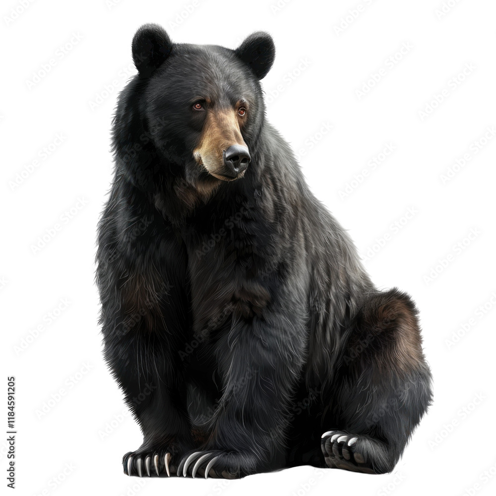Fototapeta premium Realistic Isolated Black Bear Sitting on Clean transparent background for Nature and Wildlife Projects