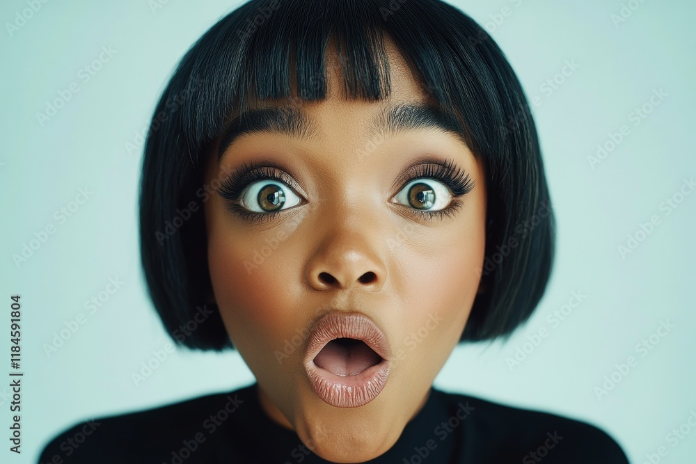 Stunning very amazed black girl - for ads, advertisement and digital use. Short coiffure - straight hair. Commercial ad campaign idea. African american advertising portrait. Short hair woman. Stunning very amazed black girl - for ads, advertisement and digital use. Short coiffure - straight hair. Commercial ad campaign idea. African american advertising portrait. Short hair woman.