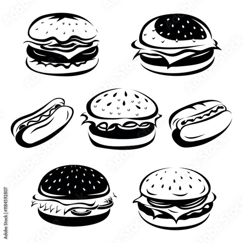 
collection of hamburger and hotdog on white background