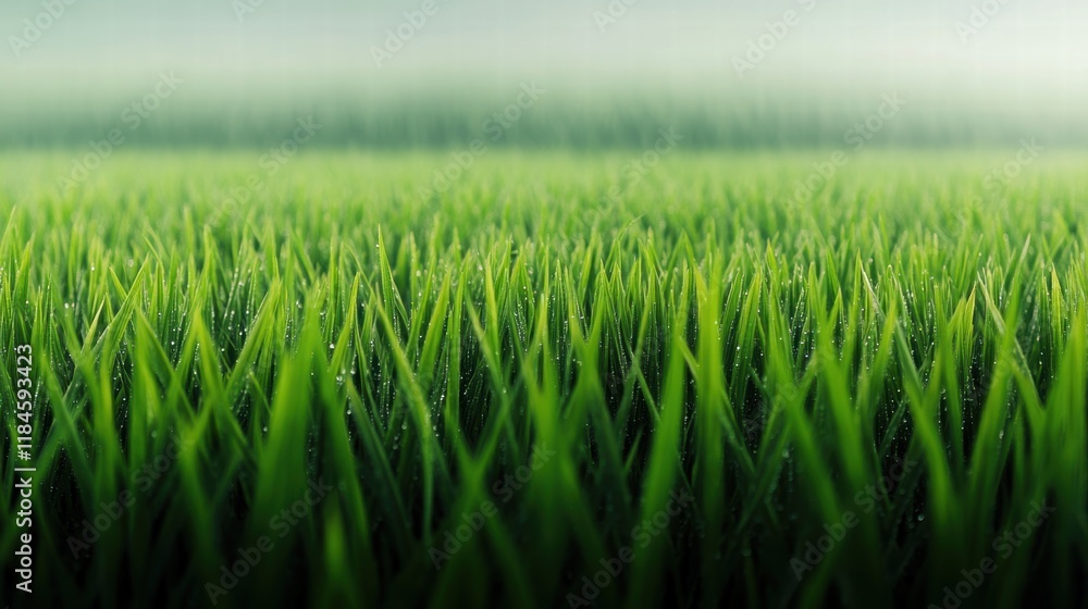 Vast Green Rice Fields in Early Morning Mist with Rising Sunlight Casting a Serene Atmosphere Over the Landscape Vast Green Rice Fields in Early Morning Mist with Rising Sunlight Casting a Serene Atmosphere Over the Landscape