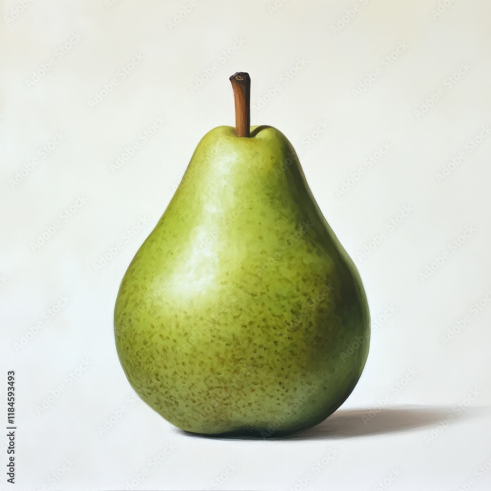 Fresh green pear on white background highlighting its smooth texture and natural shape in a simple, elegant display Fresh green pear on white background highlighting its smooth texture and natural shape in a simple, elegant display