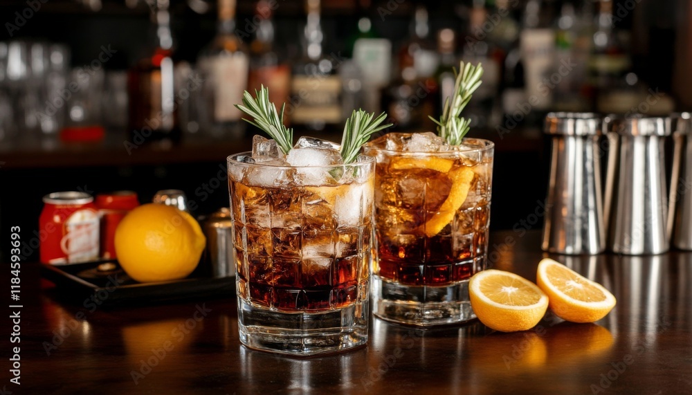 Cool and Lively Cuba Libre with Rosemary and Orange Garnish Cool and Lively Cuba Libre with Rosemary and Orange Garnish