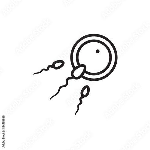 ovule being fertilized by sperm icon Simple thin outline