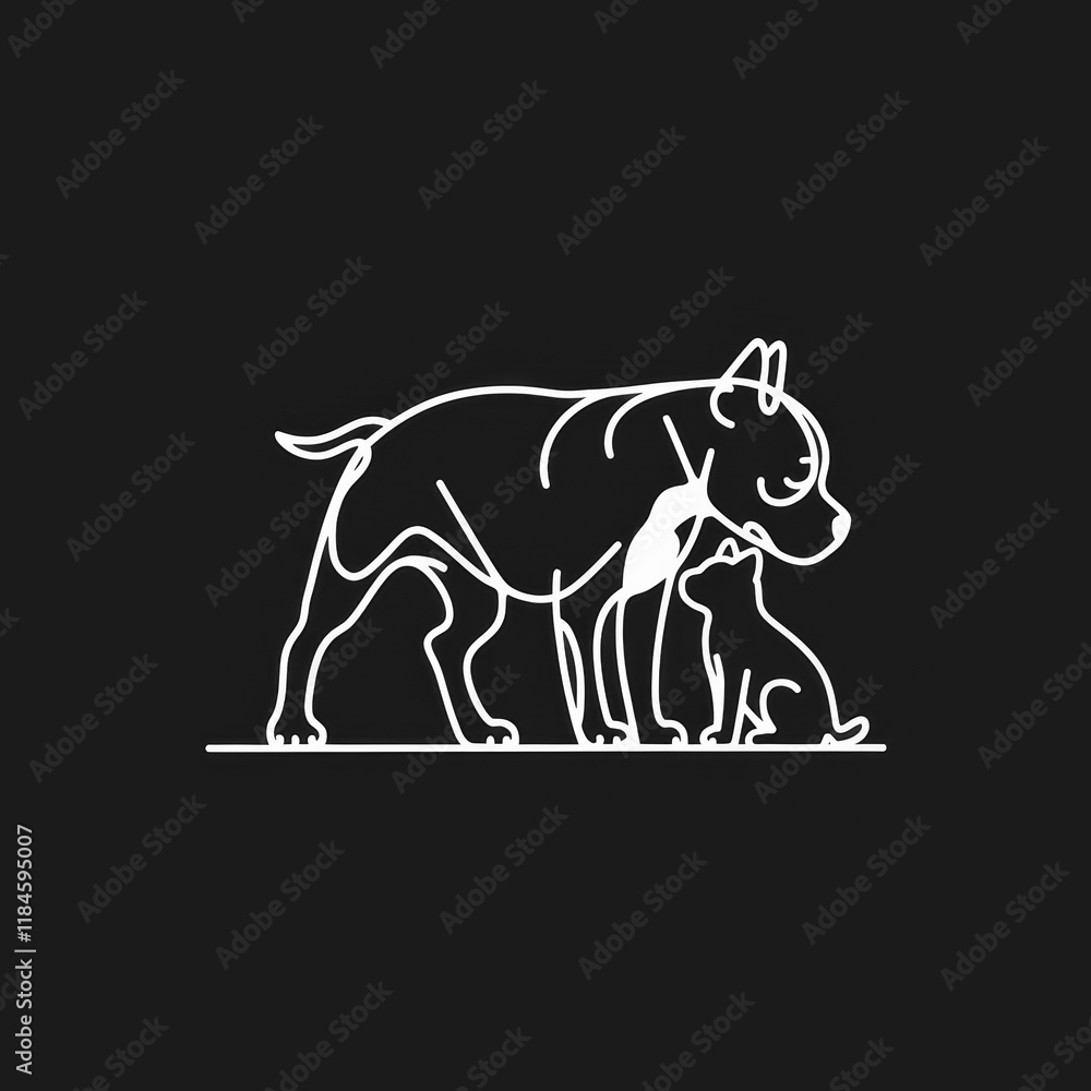 Fototapeta premium Elegant line art illustration of a mother dog with her puppy in a minimalistic style.