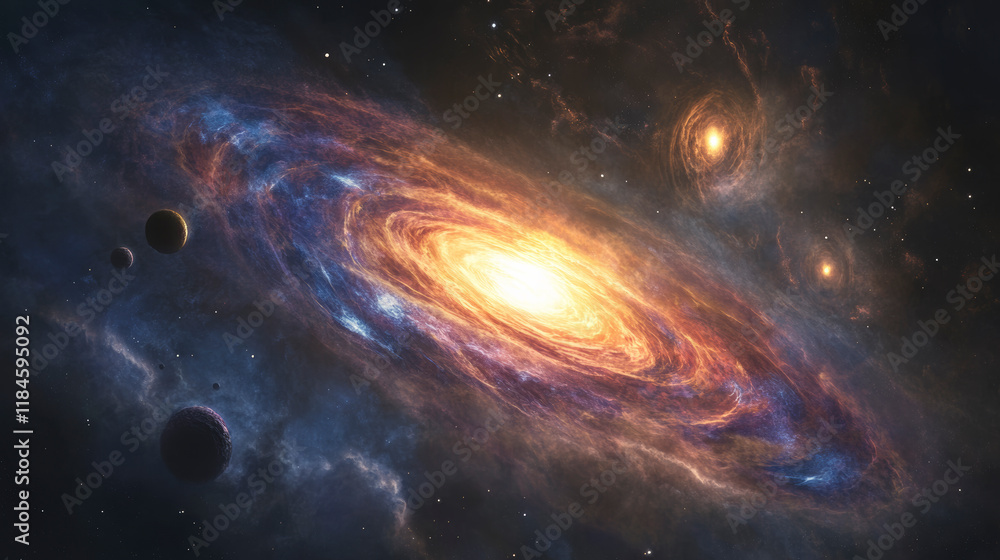 Obraz premium A beautifully detailed depiction of a luminous nebula painting the night sky with its radiant colors and enchanting depth.