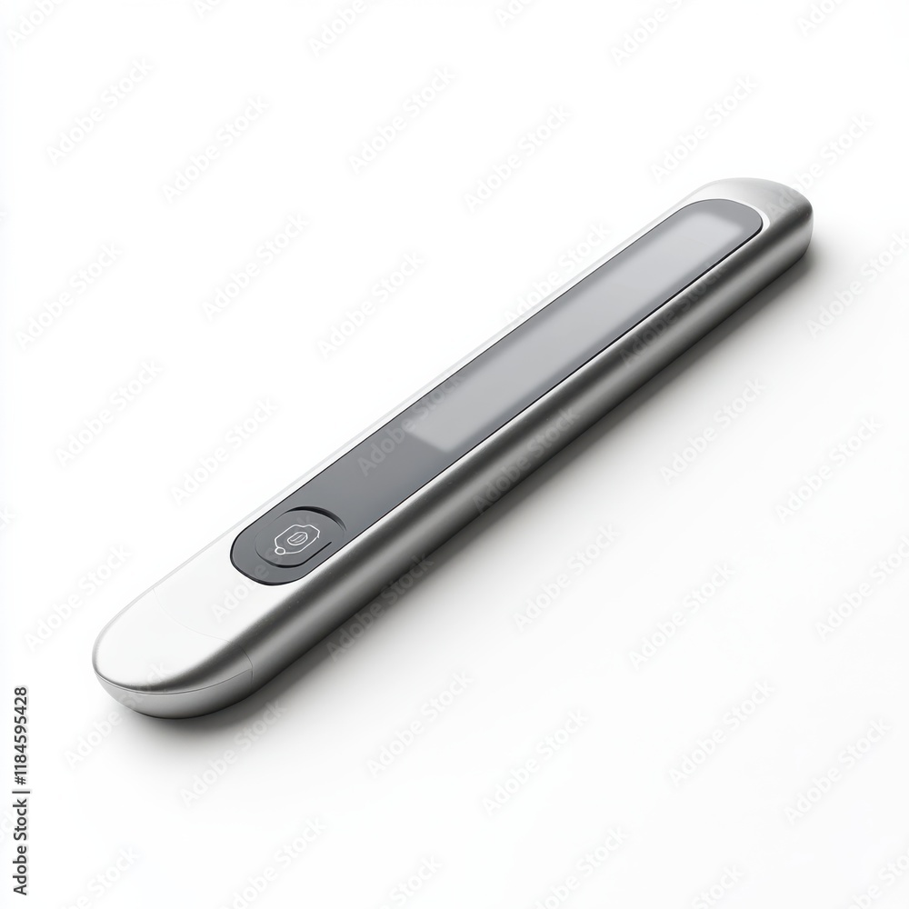 Compact silver digital thermometer with small screen on a white background for accurate temperature readings Compact silver digital thermometer with small screen on a white background for accurate temperature readings