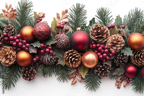 Wallpaper Mural A festive arrangement of holiday decorations featuring ornaments, pinecones, and greenery. Torontodigital.ca