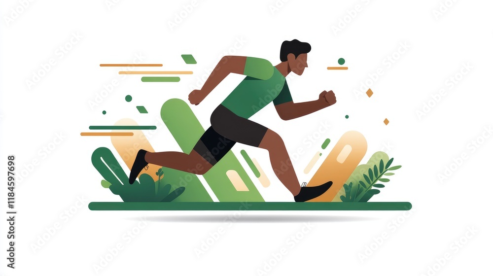 A man runs through a stylized landscape. A man runs through a stylized landscape.