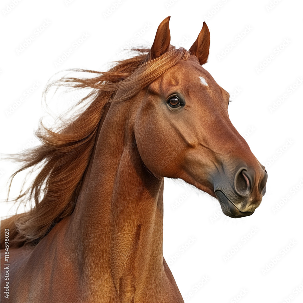 A close-up photograph of a brown horse's head and neck. A close-up photograph of a brown horse's head and neck.