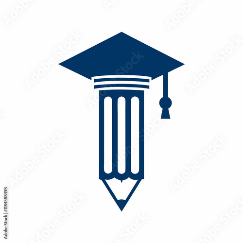 Professional Academic Pencil and Graduation Cap Illustration.