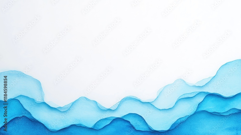 Obraz premium Abstract blue watercolor waves on white background.